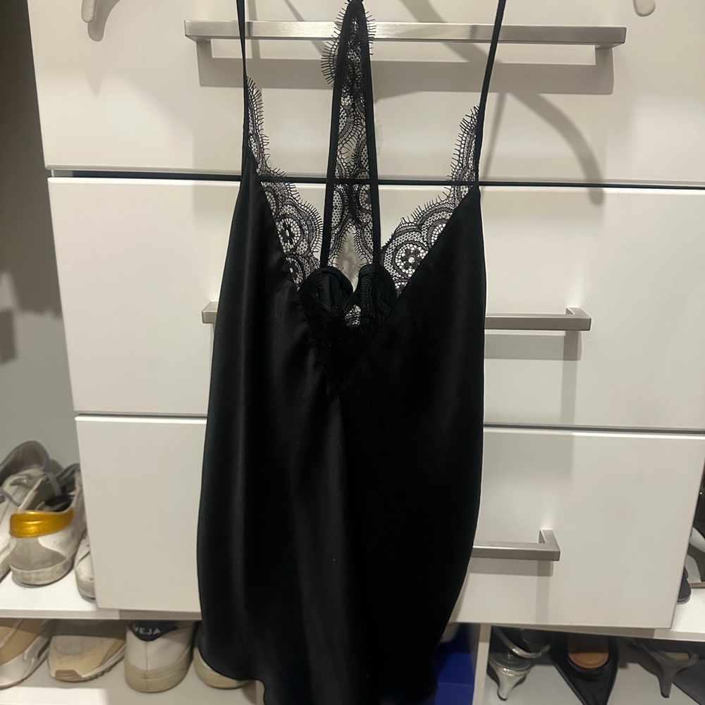 Free People Black Lace Detail Chemise